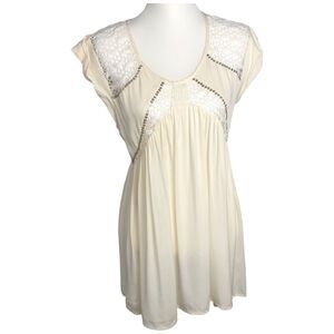 Blessed Are The Meek Short Sleeve White Boho Babydoll Crochet‎ Back Dress Sz S